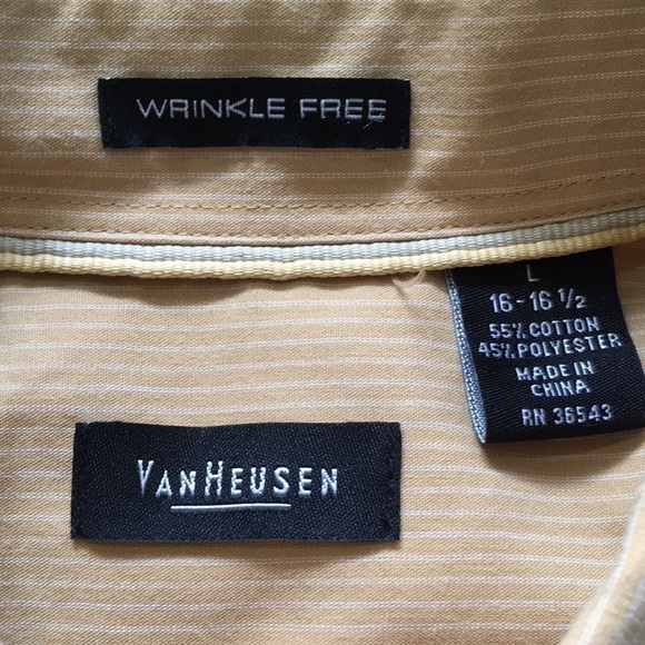 Van Heusen Wrinkle-free Large Gold Yellow Striped Dress Shirt - Picture 5 of 5